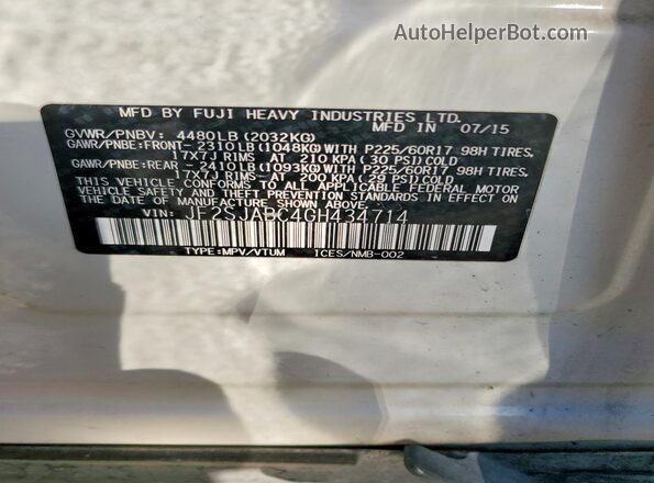 JF2SJABC4GH434714 2016 SUBARU FORESTER White Սալոնի 360 աստիճան տեսք