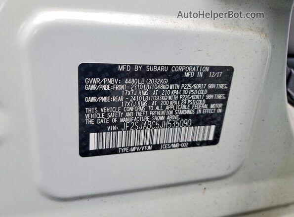 JF2SJABC5JH535090 2018 SUBARU FORESTER White Widok naklejki z numerem VIN