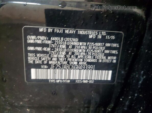 JF2SJABC6GH493991 2016 SUBARU FORESTER Black VIN კოდის სტიკერის ხედი