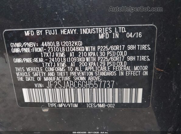 JF2SJABC6GH557737 2016 SUBARU FORESTER Серый Вид подкапотного пространства