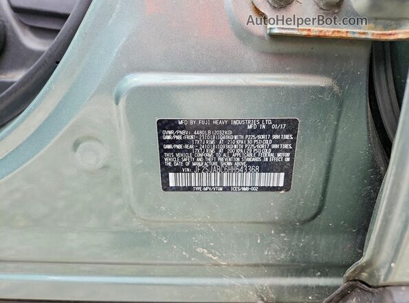 JF2SJABC6HH543368 2017 SUBARU FORESTER Green VIN კოდის სტიკერის ხედი