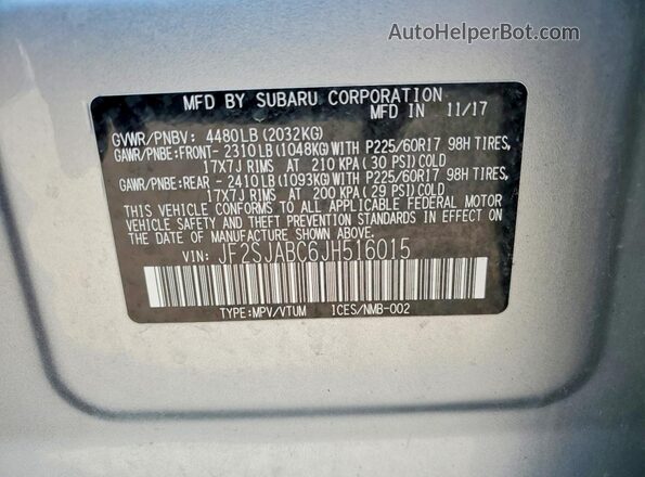 JF2SJABC6JH516015 2018 SUBARU FORESTER Silver 360 interior view