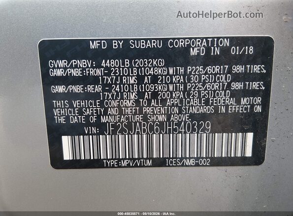 JF2SJABC6JH540329 2018 SUBARU FORESTER Silver Engine compartment view