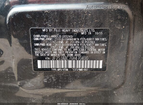 JF2SJABC7GH470400 2016 SUBARU FORESTER Gray Vista del compartimento del motor