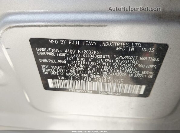 JF2SJABC7GH479355 2016 SUBARU FORESTER Gray Вид підкапотного простору