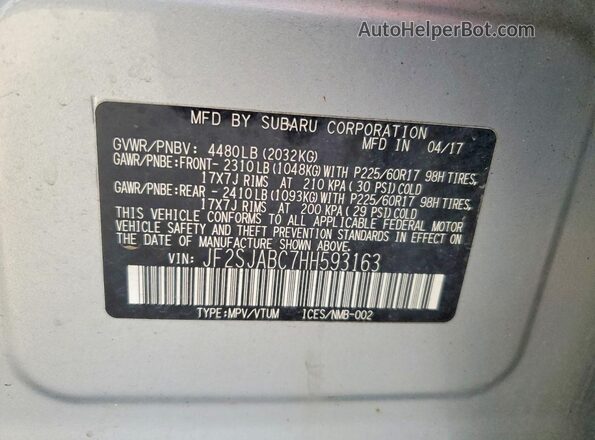 JF2SJABC7HH593163 2017 SUBARU FORESTER Серебряный Вид наклейки с VIN-кодом
