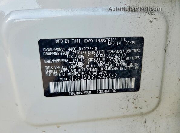 JF2SJABC8GH442542 2016 SUBARU FORESTER White Вид підкапотного простору