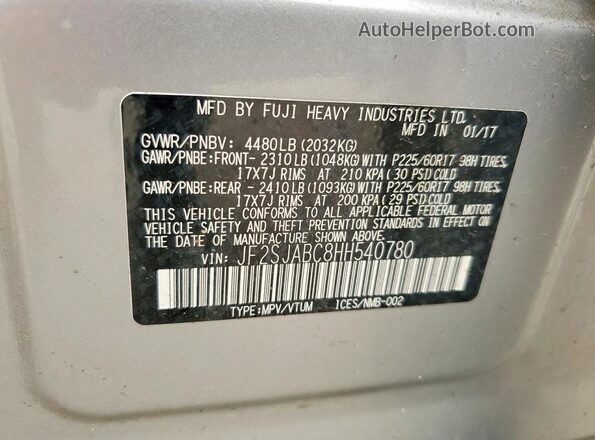 JF2SJABC8HH540780 2017 SUBARU FORESTER Silver VIN կոդի պիտակի տեսք