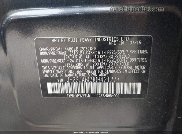JF2SJABC9GH421277 2016 SUBARU FORESTER Серый Вид подкапотного пространства