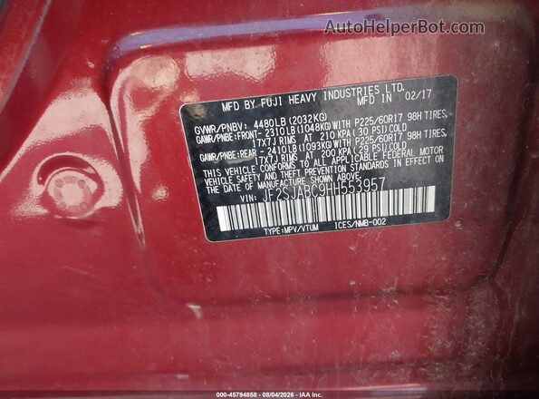 JF2SJABC9HH553957 2017 SUBARU FORESTER Burgundy Vista del compartimento del motor