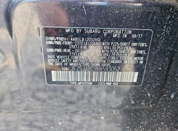 JF2SJABC9HH593052 2017 SUBARU FORESTER Charcoal VIN კოდის სტიკერის ხედი
