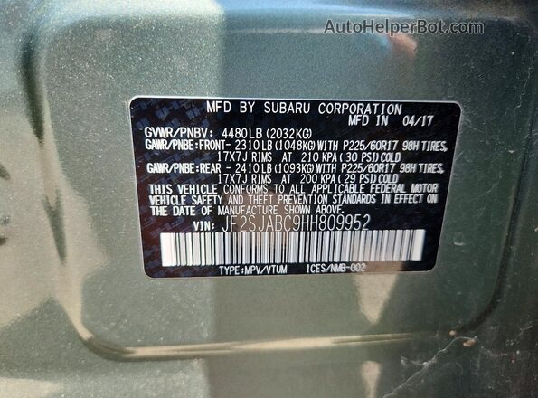 JF2SJABC9HH809952 2017 SUBARU FORESTER Teal Widok komory silnika