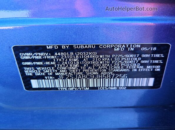 JF2SJABC9JH587256 2018 SUBARU FORESTER Blue 