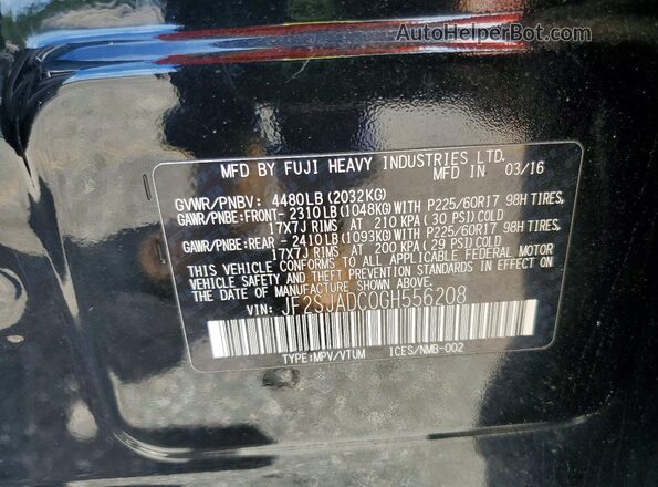 JF2SJADC0GH556208 2016 SUBARU FORESTER Black VIN կոդի պիտակի տեսք