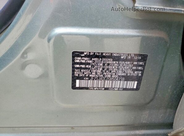 JF2SJADC2GH504238 2016 SUBARU FORESTER Teal Widok naklejki z numerem VIN