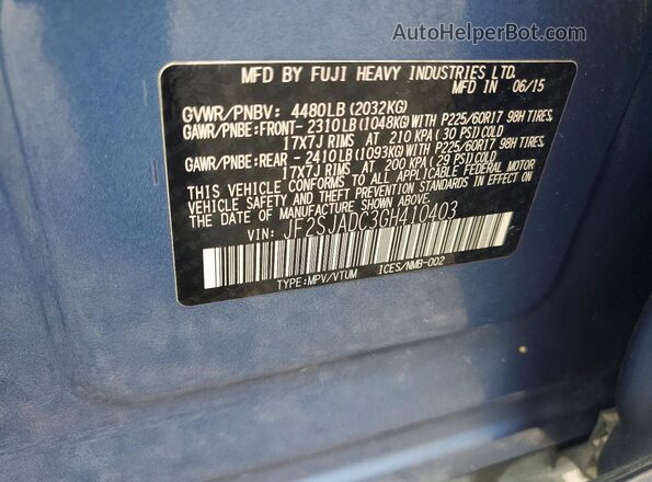 JF2SJADC3GH410403 2016 SUBARU FORESTER Blue Սալոնի 360 աստիճան տեսք