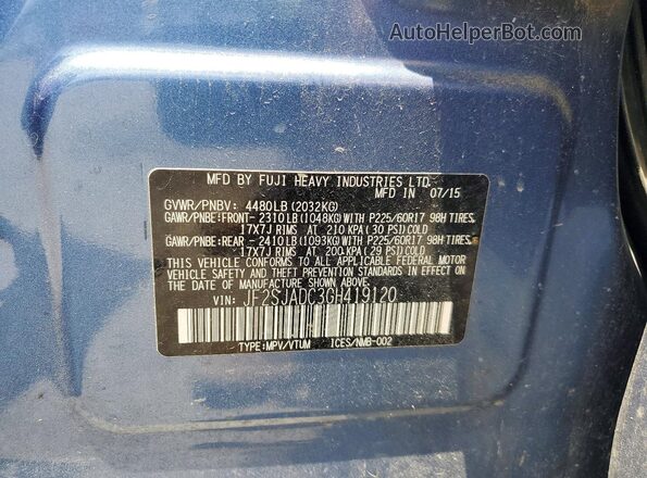 JF2SJADC3GH419120 2016 SUBARU FORESTER Blue Widok wnętrza 360 stopni