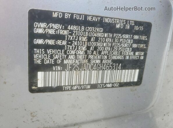 JF2SJADC4GH465314 2016 SUBARU FORESTER Silver VIN կոդի պիտակի տեսք