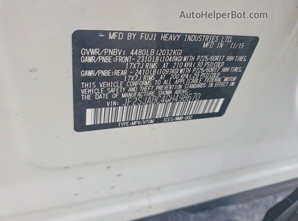 JF2SJADC4GH498670 2016 SUBARU FORESTER White VIN კოდის სტიკერის ხედი