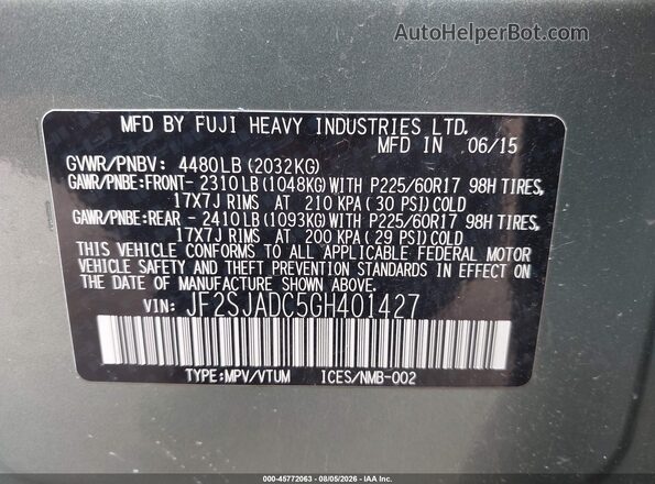 JF2SJADC5GH401427 2016 SUBARU FORESTER Green Engine compartment view