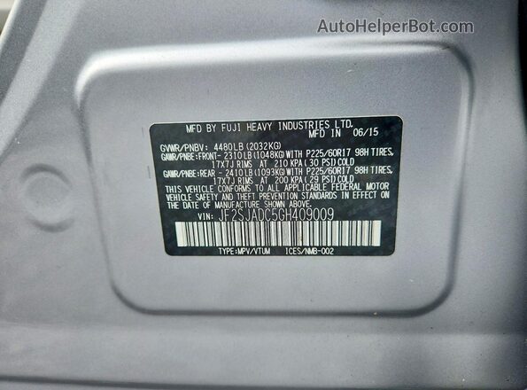JF2SJADC5GH409009 2016 SUBARU FORESTER Silver VIN sticker view