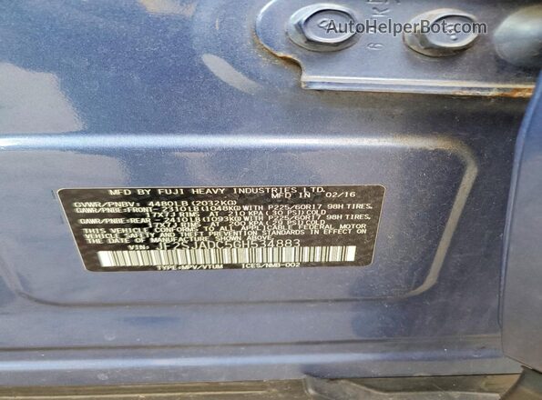 JF2SJADC5GH534883 2016 SUBARU FORESTER Blue Widok naklejki z numerem VIN