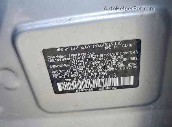 JF2SJADC5GH561713 2016 SUBARU FORESTER Silver Vista interior de 360 grados
