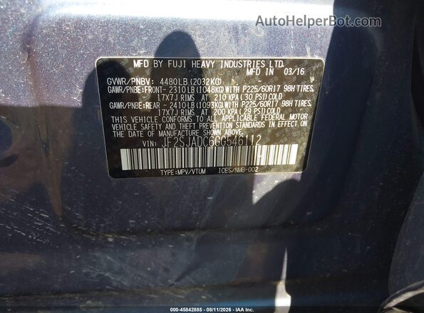 JF2SJADC6GG546112 2016 SUBARU FORESTER Blue Engine compartment view