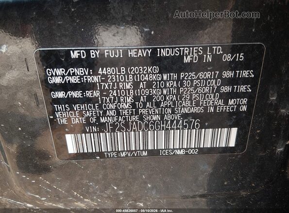 JF2SJADC6GH444576 2016 SUBARU FORESTER Gray Շարժիչի բաժամունքի տեսք