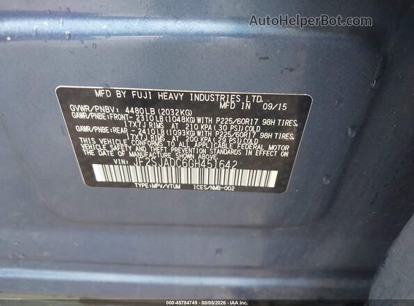 JF2SJADC6GH451642 2016 SUBARU FORESTER Blue Engine compartment view