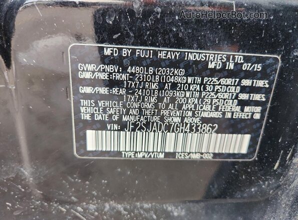 JF2SJADC7GH433862 2016 SUBARU FORESTER Black Widok wnętrza 360 stopni