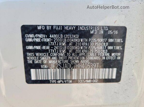JF2SJADC7HH405397 2017 SUBARU FORESTER White 360 interior view