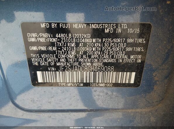 JF2SJADC8GH469088 2016 SUBARU FORESTER Синий Вид подкапотного пространства