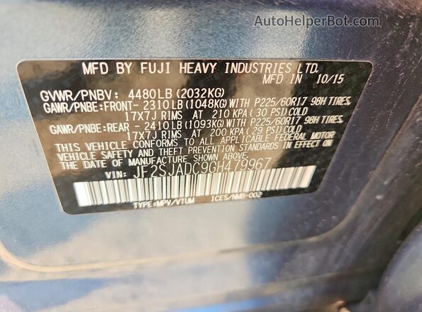 JF2SJADC9GH479967 2016 SUBARU FORESTER Синий Вид подкапотного пространства