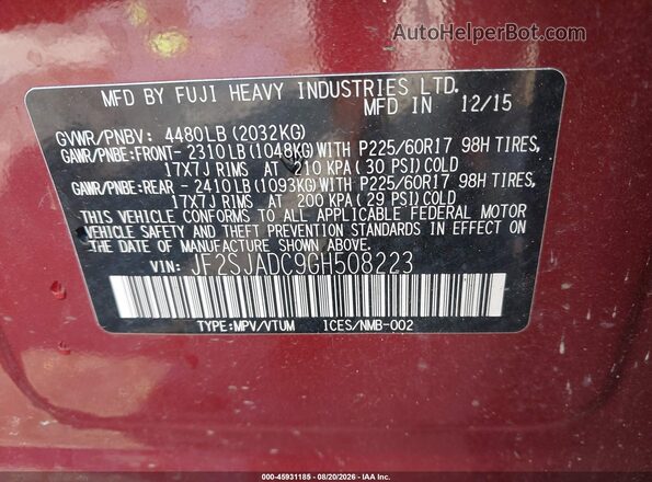 JF2SJADC9GH508223 2016 SUBARU FORESTER Red Vista del compartimento del motor
