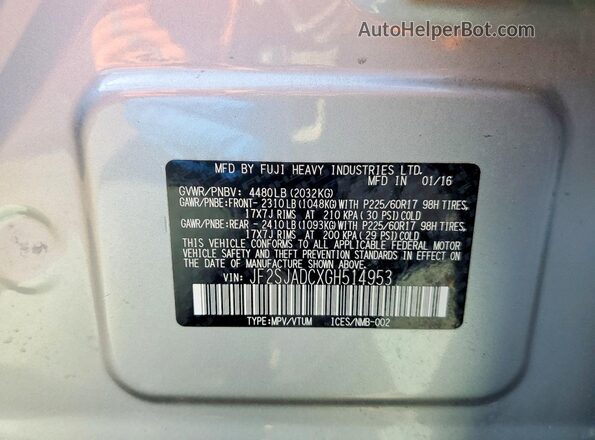 JF2SJADCXGH514953 2016 SUBARU FORESTER Серебряный Вид подкапотного пространства