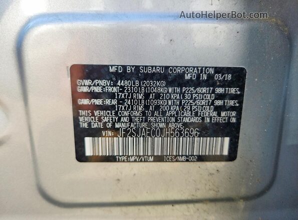 JF2SJAEC0JH563696 2018 SUBARU FORESTER Серебряный Вид наклейки с VIN-кодом