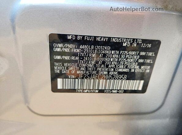 JF2SJAEC2HH528958 2017 SUBARU FORESTER Silver Вид підкапотного простору