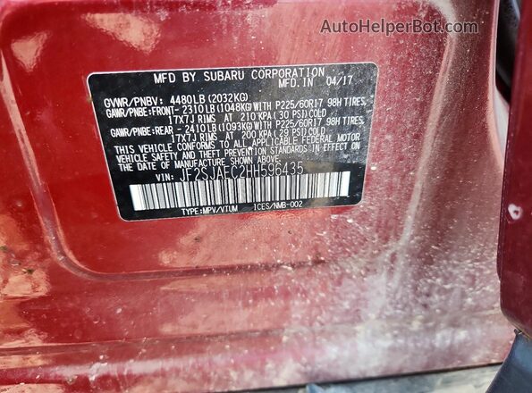JF2SJAEC2HH596435 2017 SUBARU FORESTER Red Շարժիչի բաժամունքի տեսք