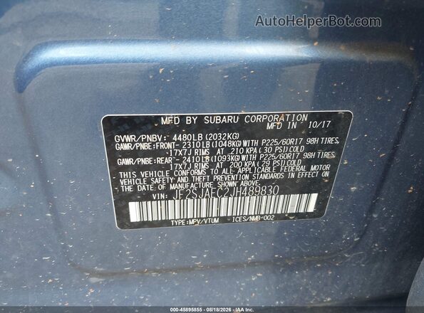 JF2SJAEC2JH489830 2018 SUBARU FORESTER Blue Widok komory silnika