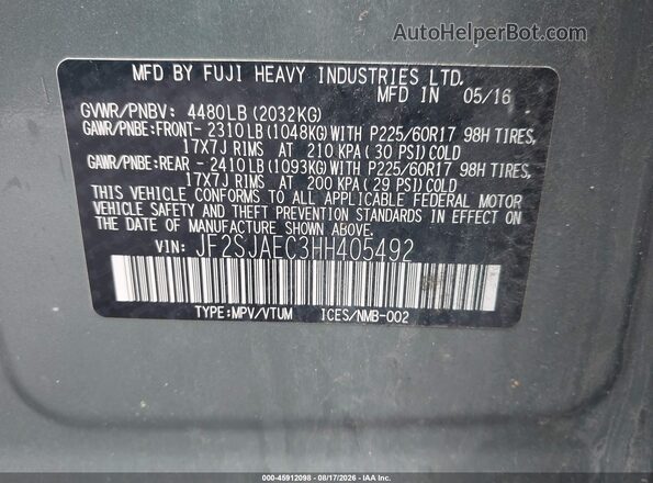 JF2SJAEC3HH405492 2017 SUBARU FORESTER Green Շարժիչի բաժամունքի տեսք