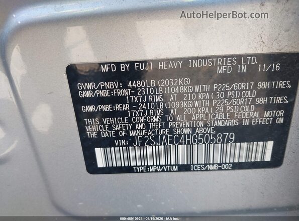 JF2SJAEC4HG505879 2017 SUBARU FORESTER Silver Widok komory silnika