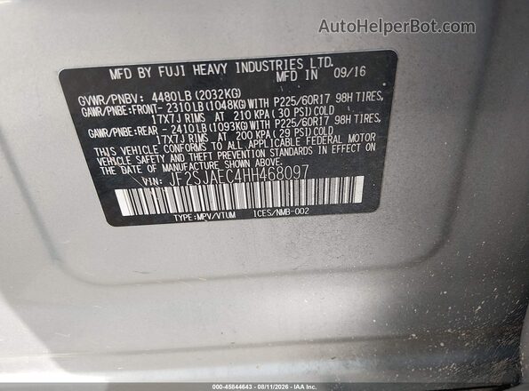 JF2SJAEC4HH468097 2017 SUBARU FORESTER Silver ძრავის განყოფილების ხედი