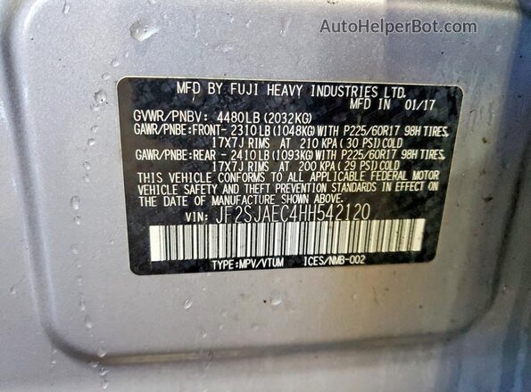 JF2SJAEC4HH542120 2017 SUBARU FORESTER Silver Widok wnętrza 360 stopni
