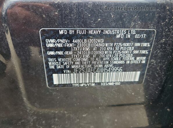 JF2SJAEC4HH549956 2017 SUBARU FORESTER Charcoal Vista de la etiqueta del VIN