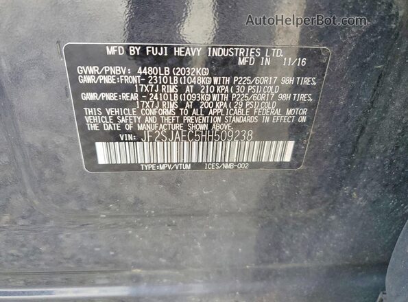 JF2SJAEC5HH509238 2017 SUBARU FORESTER Black 