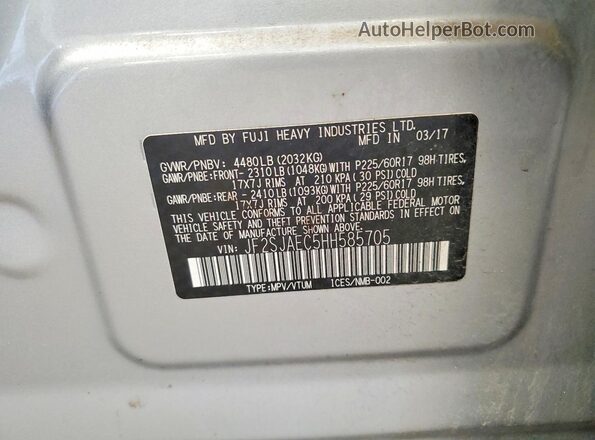 JF2SJAEC5HH585705 2017 SUBARU FORESTER Silver 360 interior view