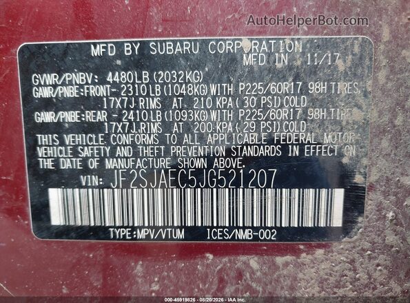 JF2SJAEC5JG521207 2018 SUBARU FORESTER Красный Вид подкапотного пространства