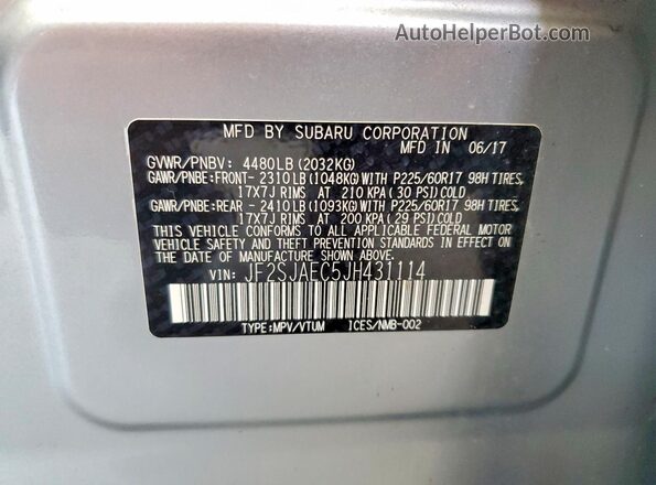 JF2SJAEC5JH431114 2018 SUBARU FORESTER Silver 360 interior view