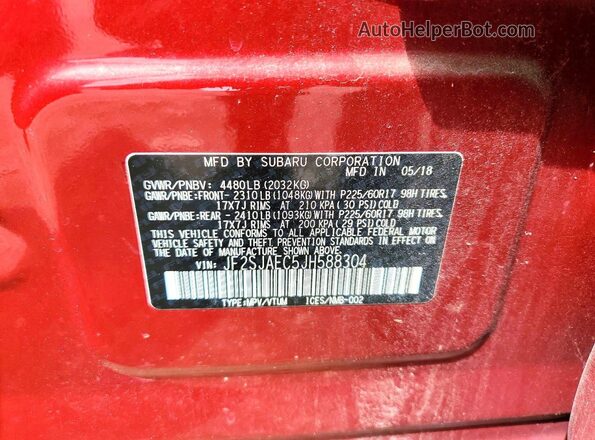 JF2SJAEC5JH588304 2018 SUBARU FORESTER Red ძრავის განყოფილების ხედი
